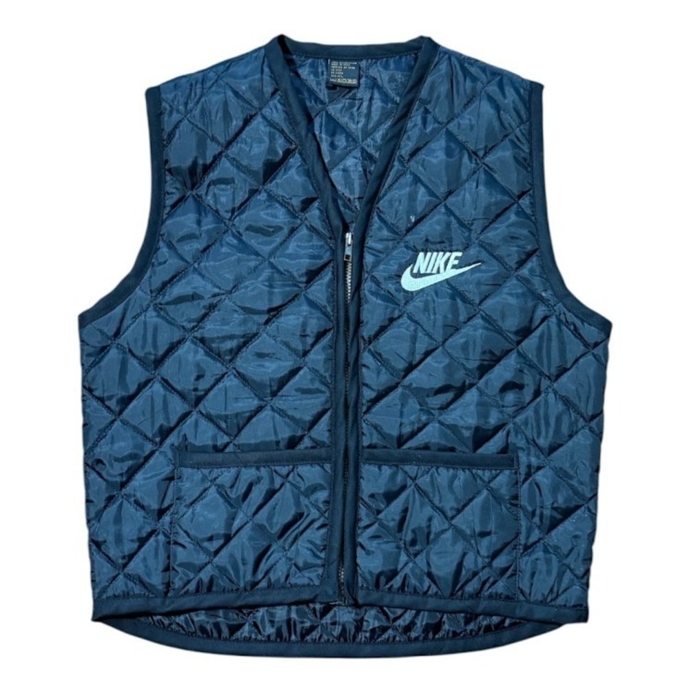 Vintage 90s Nike Swoosh Embroidered Quilted Puffer Full Zip Nylon Jacket Vest